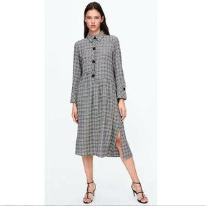 Zara Black White Plaid Button Tunic Midi Dress S